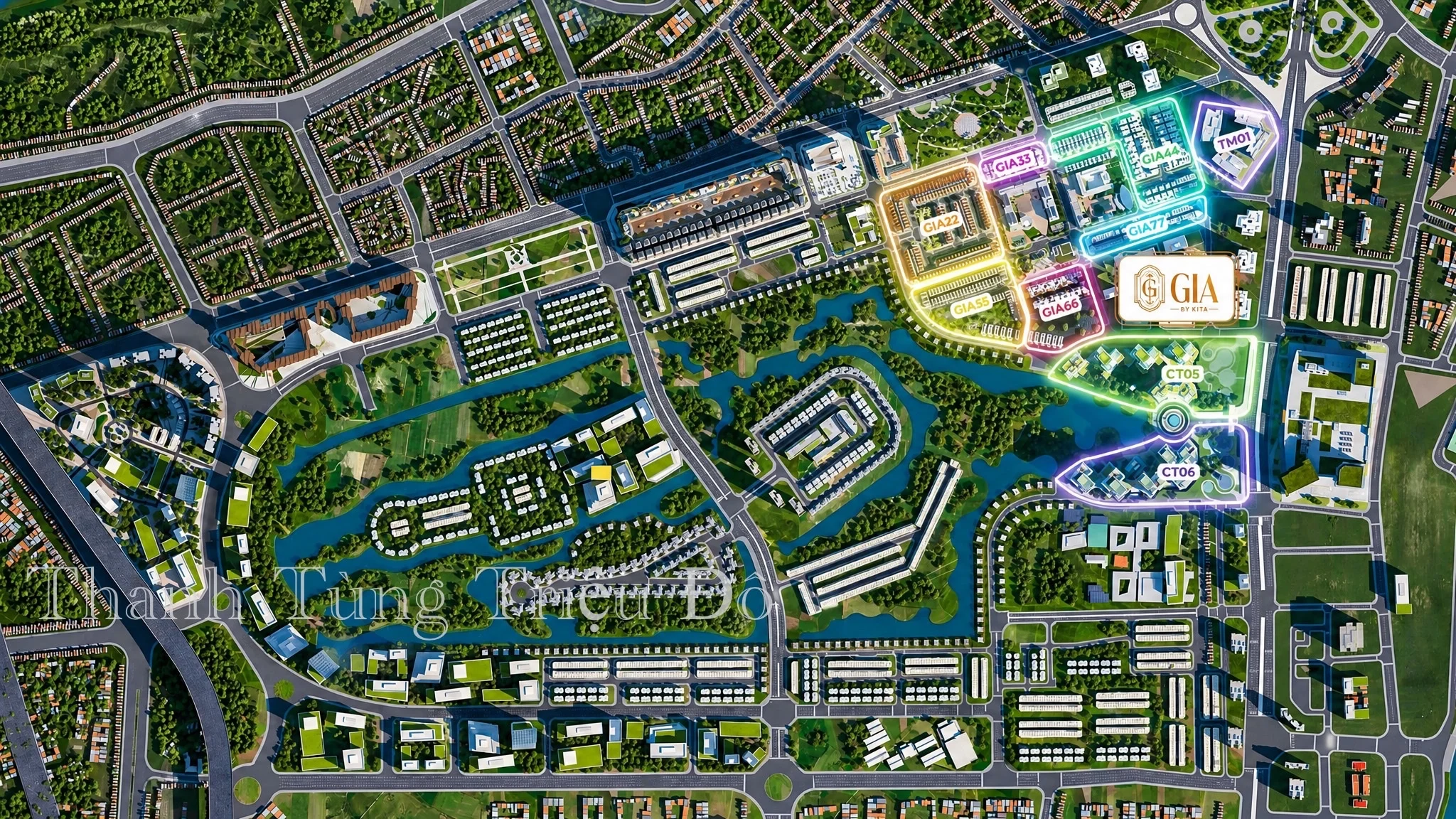 Bản đồ quy hoạch tổng thể mặt bằng dự án Kita Capital Ciputra bao gồm khu thấp tầng và cao tầng
