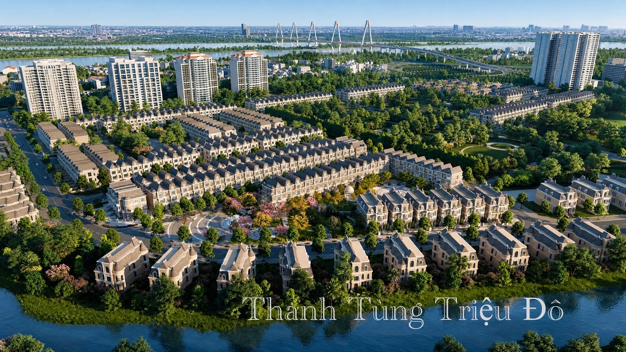 Phối cảnh không gian mặt nước hồ điều hòa ôm trọn dải biệt thự GIA BY KITA Ciputra Tây Hồ