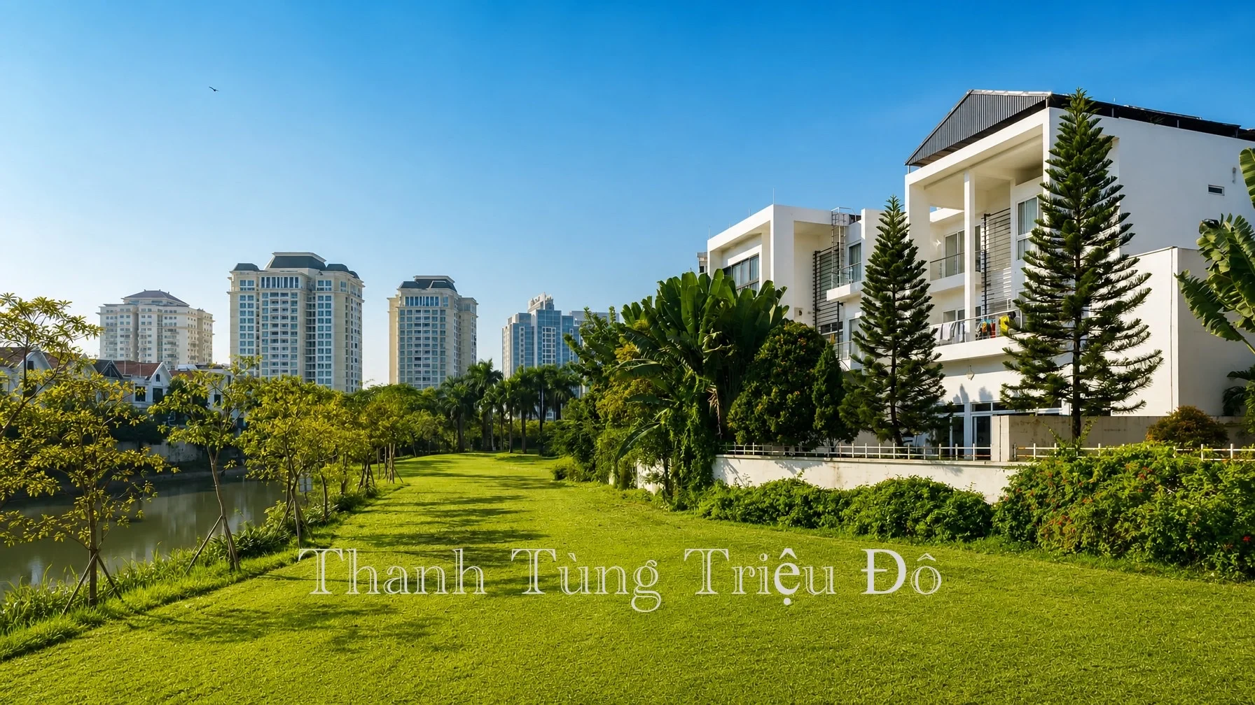 Thảm thực vật sinh thái xanh mướt ngập tràn không gian tại biệt thự khu P Ciputra