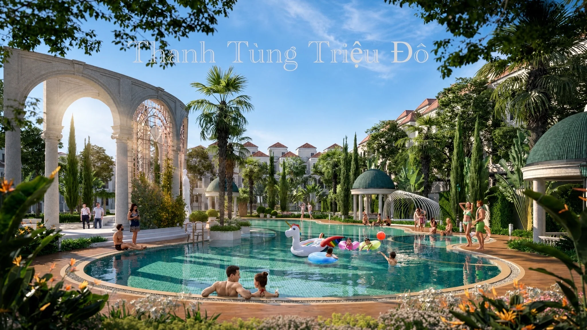 Tiện ích hồ bơi ngoài trời khép kín phục vụ cư dân tinh hoa tại biệt thự Kita Capital Ciputra