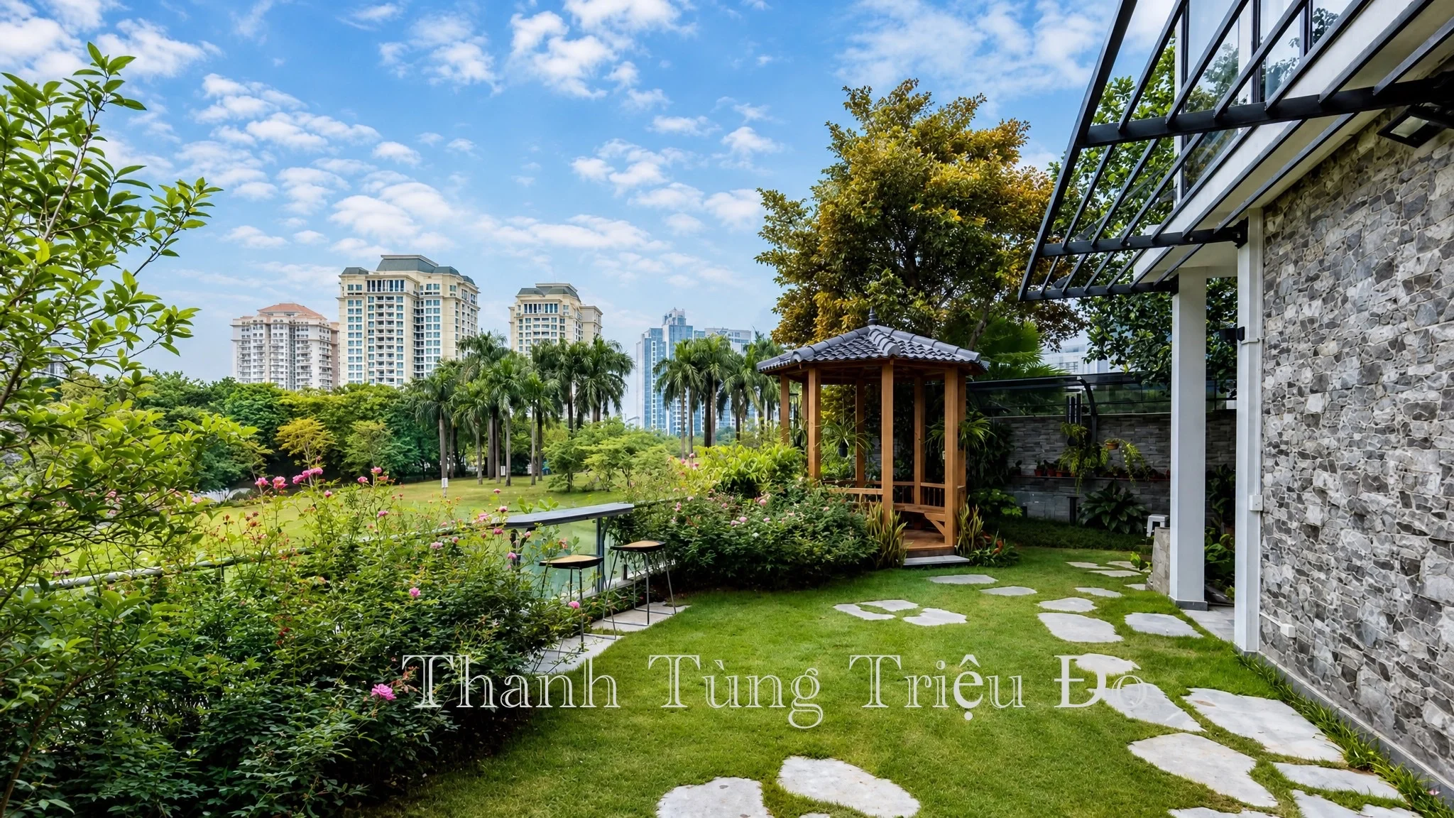 Thiết kế tiểu cảnh sân vườn xanh mát nghệ thuật bên hiên biệt thự Eden Residences Ciputra